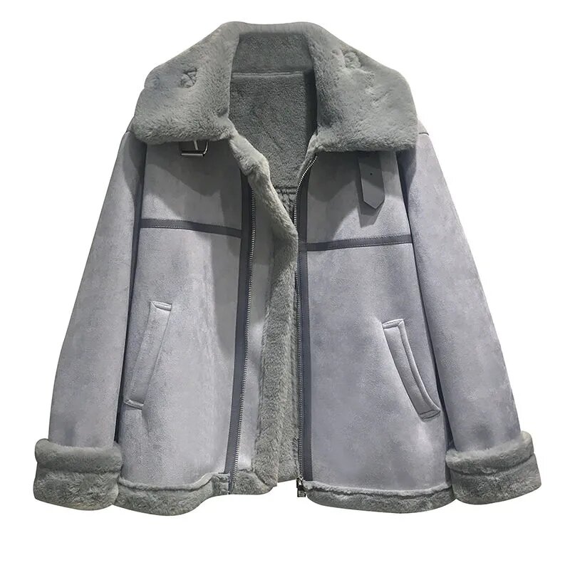 Женская замшевая куртка, Повседневная Свободная куртка из искусственного меха, с бархатной подкладкой, размеры до 5XL, Осень-зима