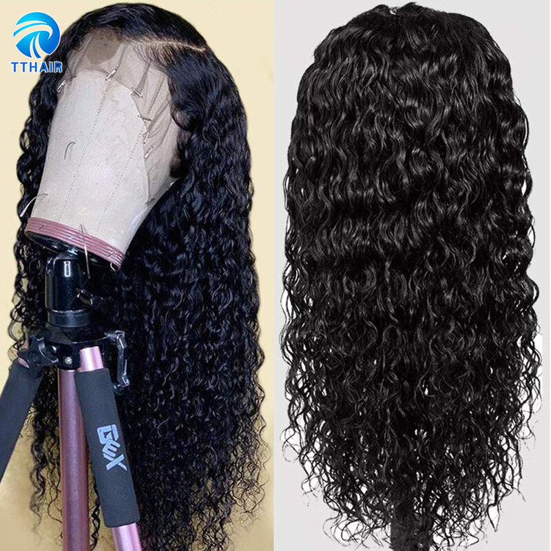 Peluca de cabello humano ondulado para mujeres negras, postizo de 4x4 con cierre de encaje, parte en T, Remy, Braizlian, 150 de densidad