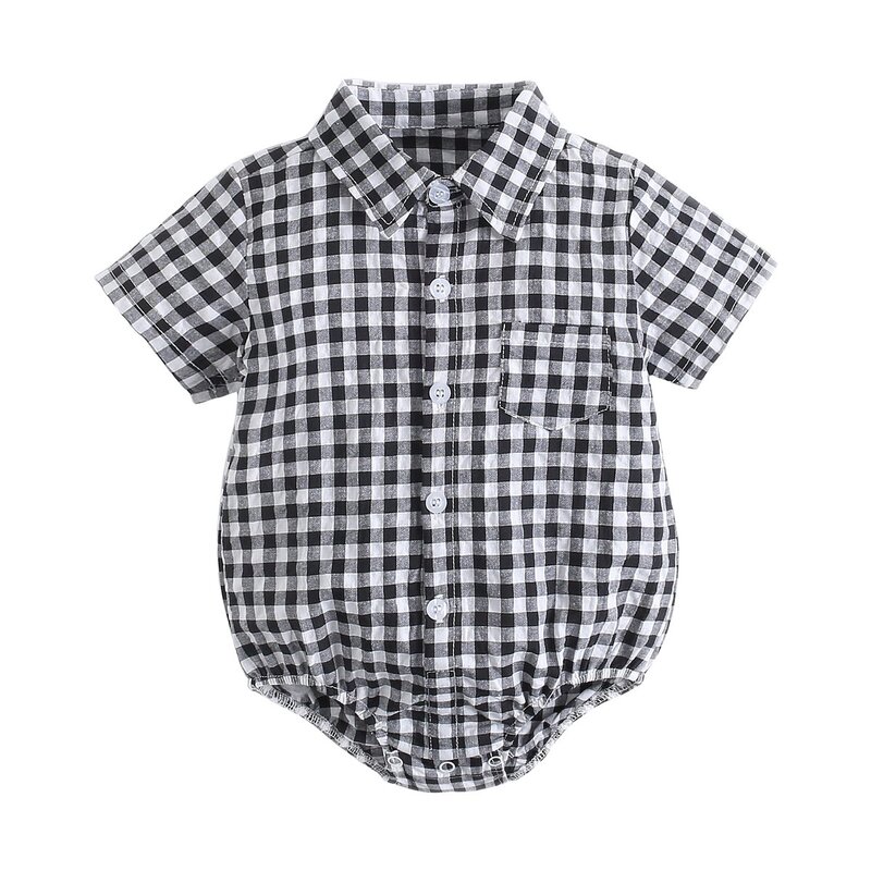Yg brand children's clothing 2021 summer new cotton shirt collar Short Sleeve Plaid one-piece newborn triangle climbing suit