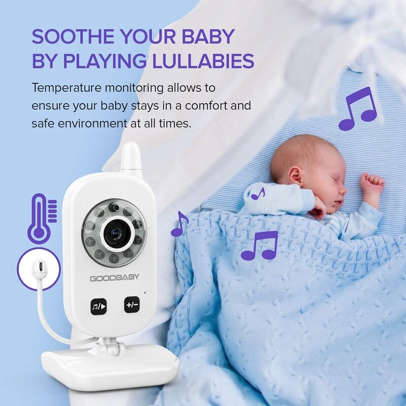 Lullaby-cámara de vídeo LCD inalámbrica para bebé, Monitor de bebé portátil de 2,4 pulgadas, doble cámara, Audio y vídeo a Color