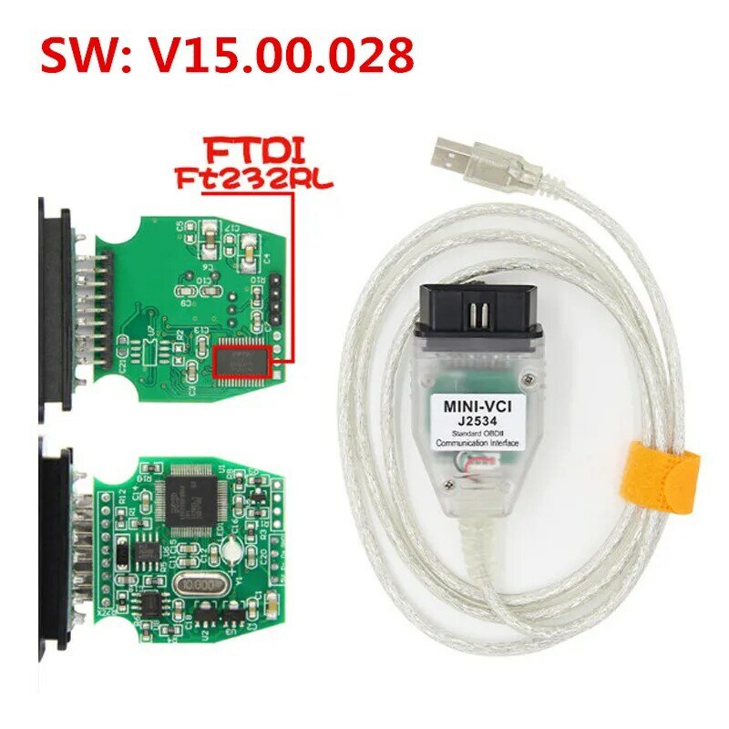 5 Stks/partij Nieuwste Mini Vci J2534 V15.00.028 FT232RL Chip Voor Toyota Obdii Diagnostische Kabels En Connectoren Mini-Vci Interface