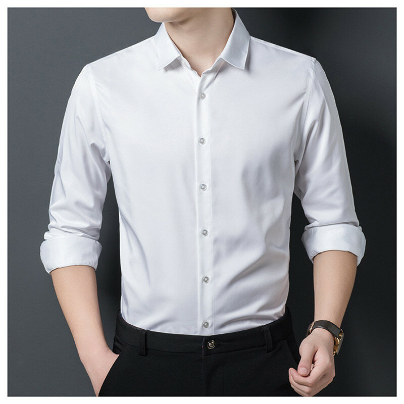 Рубашка мужская с отложным воротником, Деловая блузка с длинным рукавом, на пуговицах, топ, рубашка на пуговицах