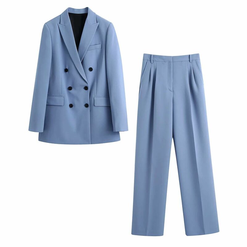 2021 2 piece set Women suit Double breasted Blazer and Trousers Elegant High Fashion Chic Lady Woman blazer Outfits Pants Suits