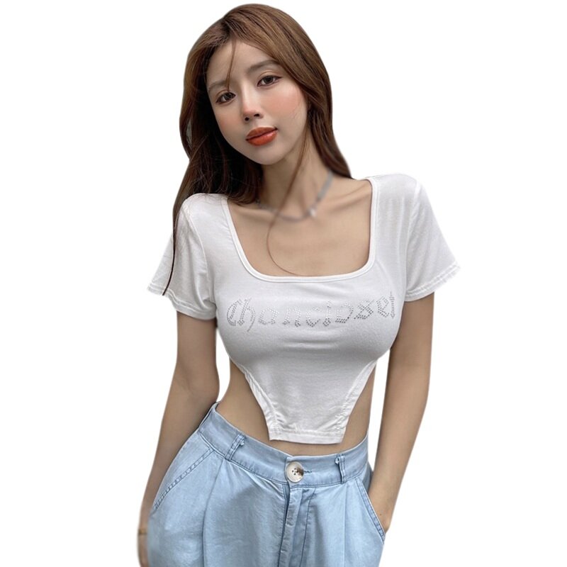 EFINNY-Camiseta con estampado de letras para mujer, Camiseta corta informal de verano, camisetas de manga corta, camiseta blanca/negra 2021