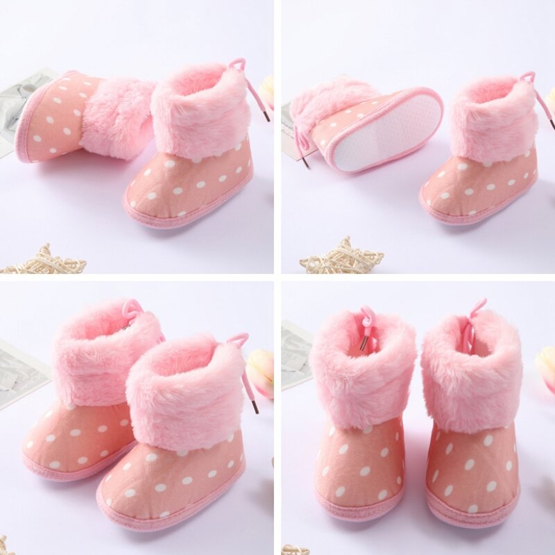 Infant Baby Girl Boy Soft Sole Cotton Shoes  Polka Dot Plus Velvet Snow Boots Toddler First Walking Shoes