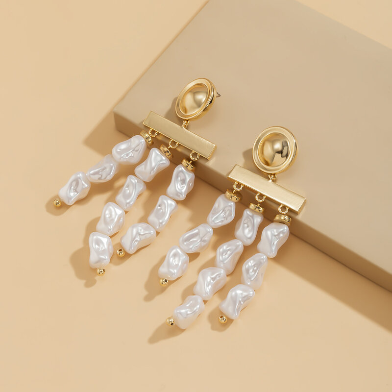 Pendientes de perlas colgantes para mujer, aretes de Color dorado, estilo barroco, para boda