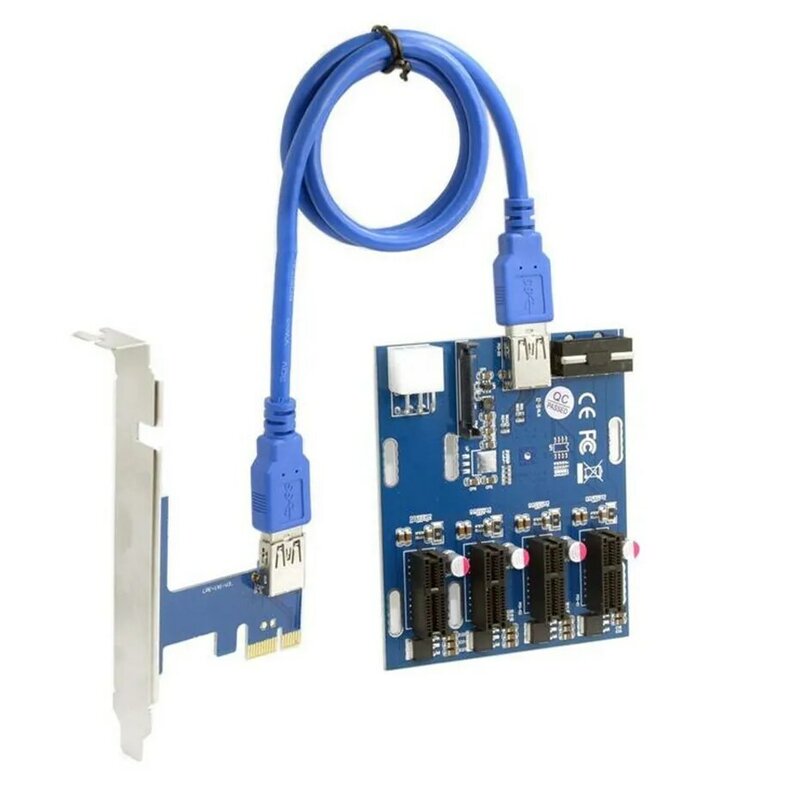 PCI-E to 4 PCI-E 1x Slot Adapter Extender Riser Card PCI-E Adapter Multiplier Mining Card Kit with 6Pin Power + SATA Port