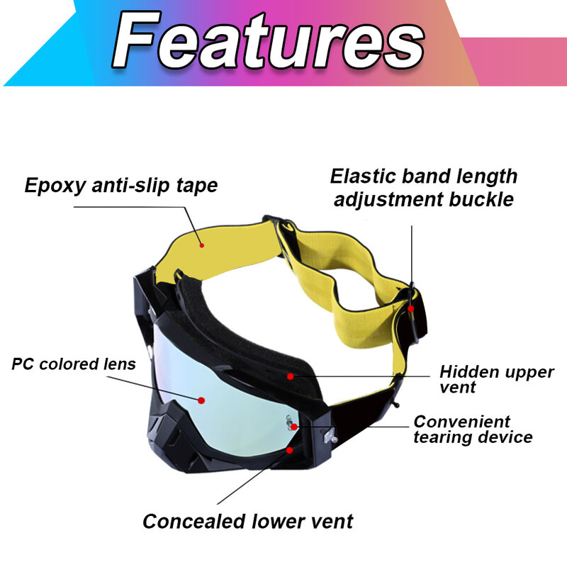 Eliteson Dirt Bike Goggles UV Protection Motocross Glasses ATV Off Road Skiing Cycling Lens Sunglass Outdoor Sports Helmet Masks