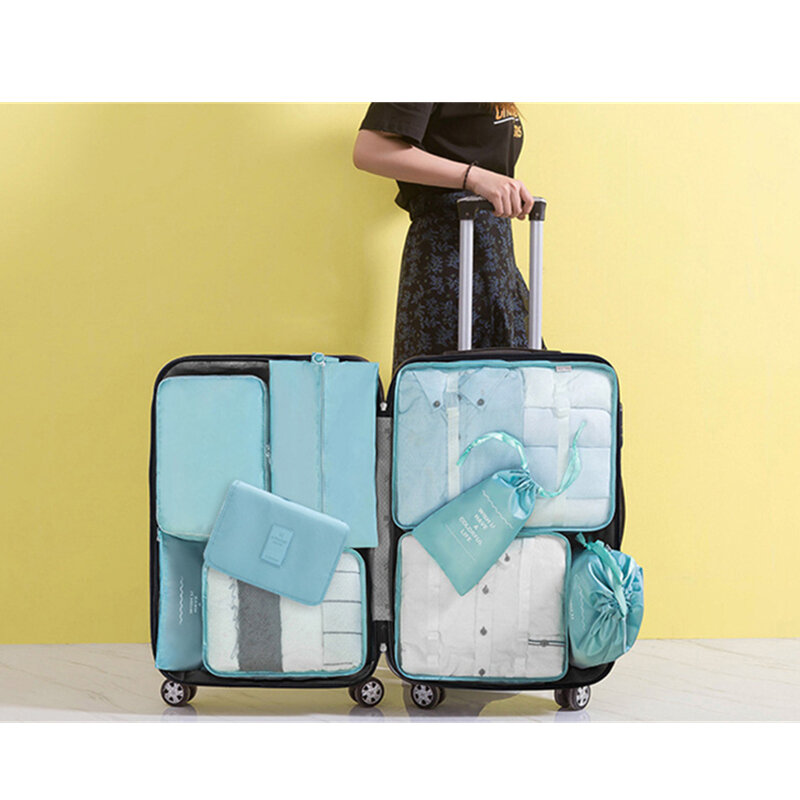 Высококачественная сумка для хранения чемоданов 9 шт./компл., переносная косметичка, комплект для белья, обуви, дорожная косметичка