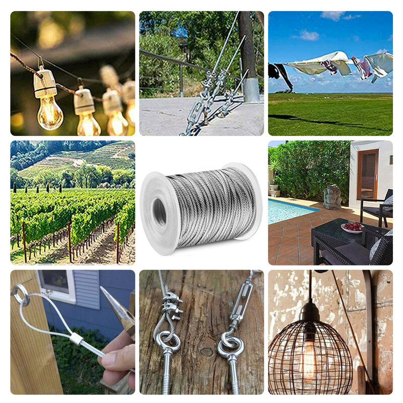 56PCS/Set 30 Meter Steel PVC Coated Flexible Wire Rope Soft Cable Transparent Stainless Steel Clothesline DiameterKit