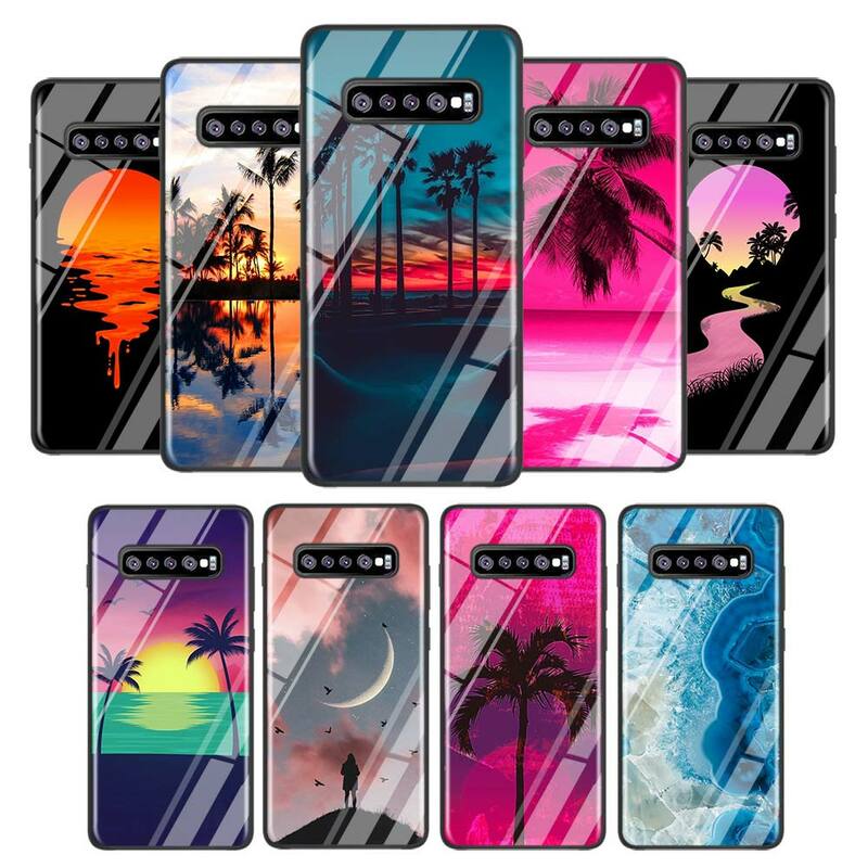 Palm trees Summer beach for Samsung Galaxy Note 10 9 8 Pro S10e S10 5G S9 S8 S7 Plus Super Bright Glossy Phone Case Cover