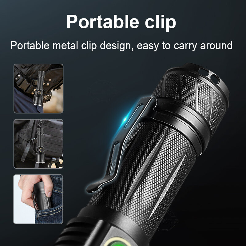 2022 New XHP199 Powerful Flashlight 18650 Rechargeable LED Torch USB High Power Flash Light XHP160 XHP90 Waterproof Camping Lamp