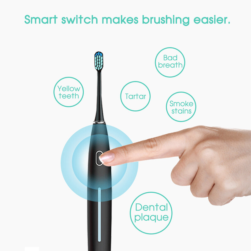 Brosse à dents électrique sonique intelligente sans fil, charge rapide, étanche IPX7 avec 8 têtes de brosse de rechange pour adultes