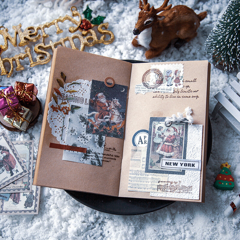 Libro de cómic de Navidad, Mini Material de papel, planificador de diario de chatarra, álbum de recortes de papel artesanal Vintage decorativo, álbumes de fotos artesanales