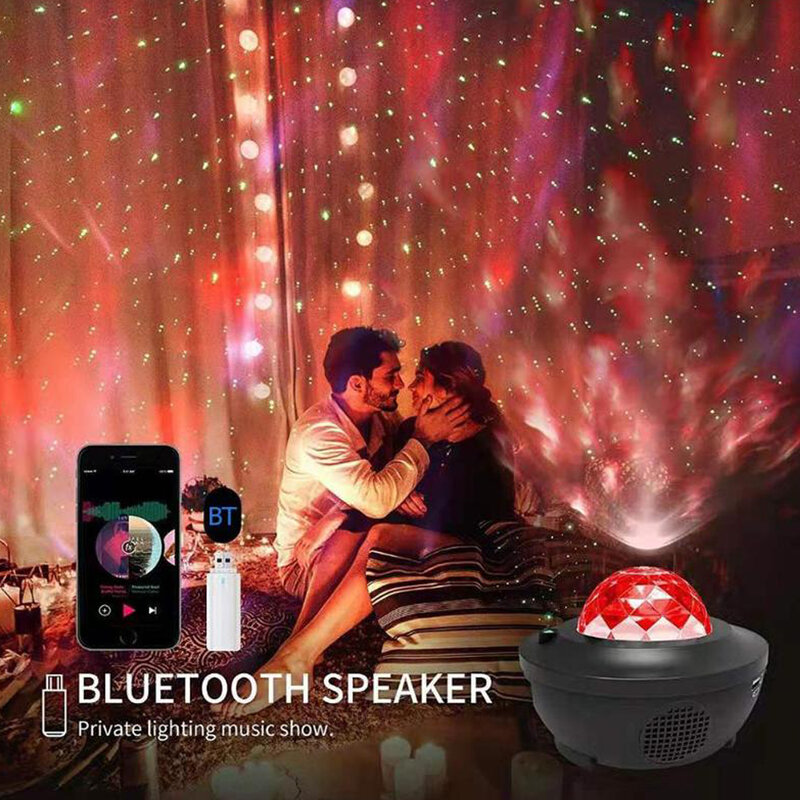 Lampu Malam Bintang LED USB Lampu Proyektor LED Gelombang Air Berbintang Musik Lampu Proyektor Bluetooth Dekor Lampu Proyektor Yang Diaktifkan dengan Suara