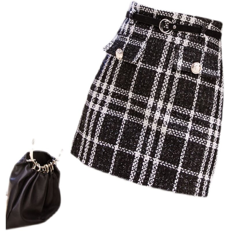 Hebe & eos saia feminina de cintura alta curta saia xadrez com faixas de moda coreana outono inverno a linha do vintage mini saias traf