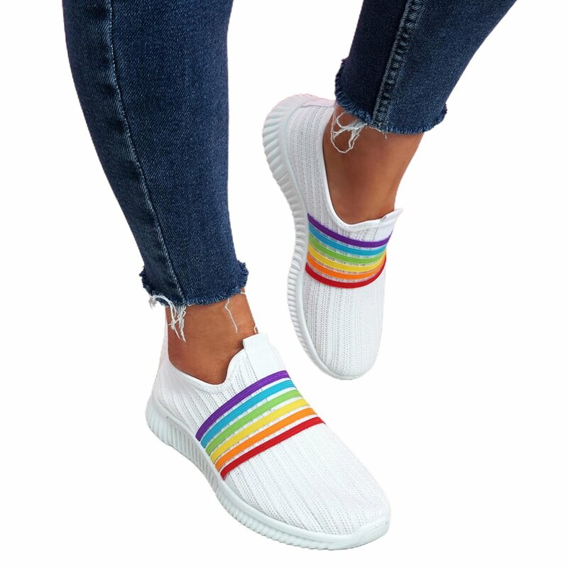 Baskets couleur arc-en-ciel pour femmes, chaussures de loisirs vulcanisées en maille faites à la main, basses, décontractées pour l'été, Plus, nouvelle mode 2020
