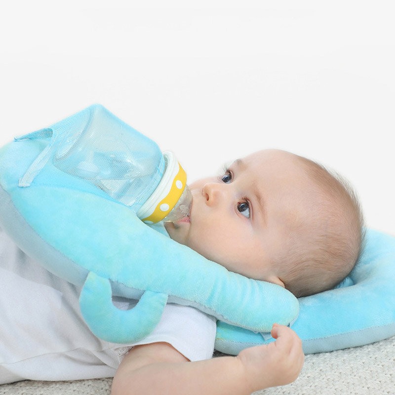 Travesseiro infantil de cor pura, almofada destacável de autoalimentação para bebês, suporte para garrafa destacável, multi-função, almofada de proteção para cabeça infantil