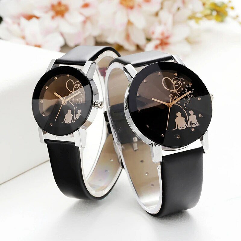 Relógio de quartzo com pulseira de couro pu, fashion popular, vista traseira, relógio de casal, homens, mulheres, casual, pulseira de couro
