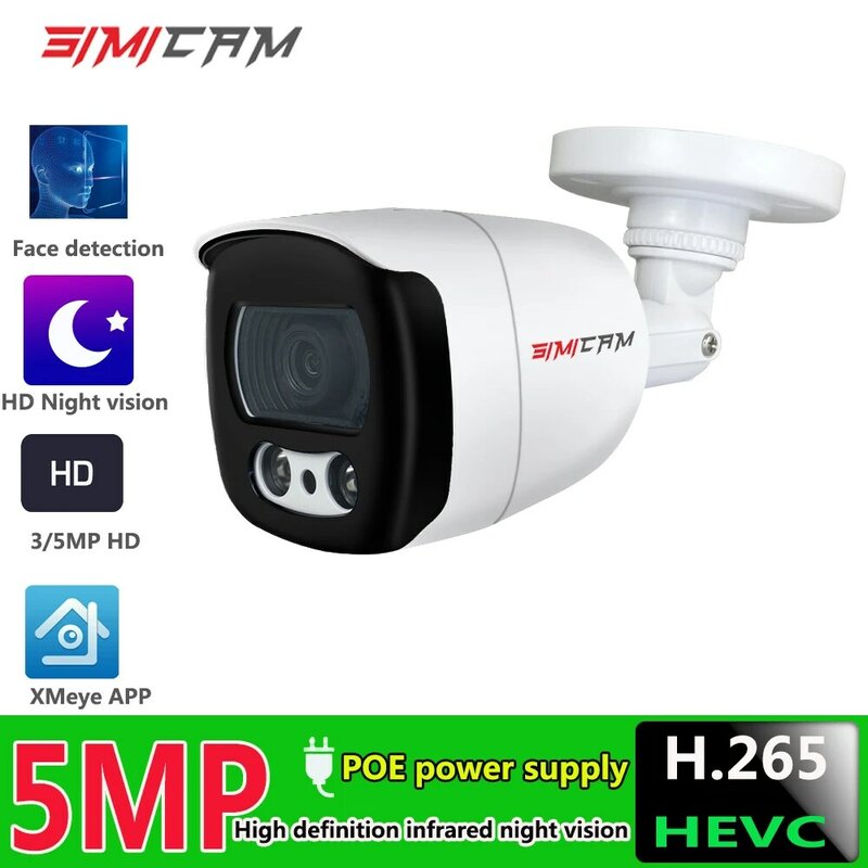 Cámara inteligente IP PoE de 5MP/3MP HD Ai, Super visión nocturna con micrófono, Audio, cámara de seguridad para exteriores, videovigilancia impermeable