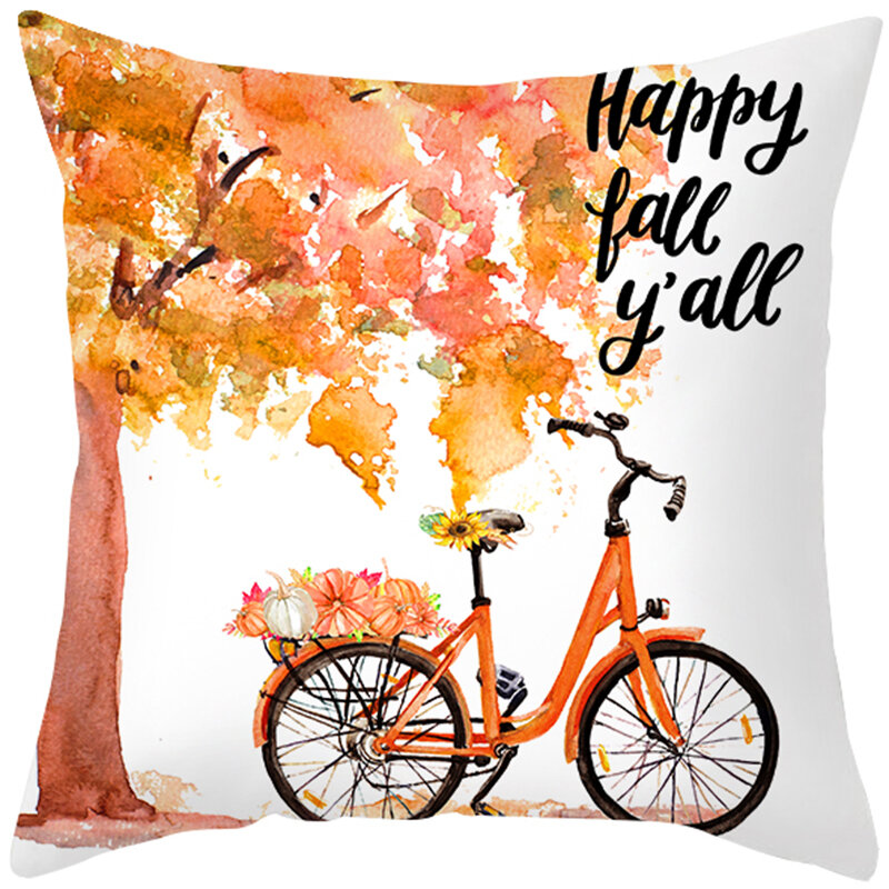 Maple Leaf Bicycle Pillow Case Autumn Series Cushion Cover Bedroom Bed Sofa Decorations Party Thanksgiving Halloween Gift