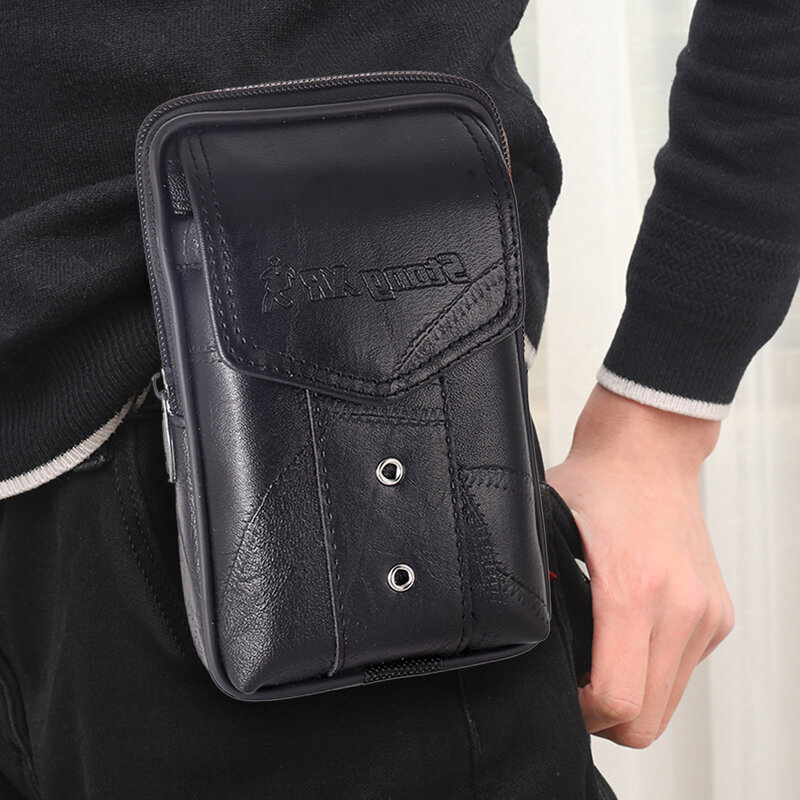 Multi-function Men's Waist Bag PU Leather Fanny Bags Solid Color Mobile Phone Purse Pocket Business Casual Small Belt Bum Pouch