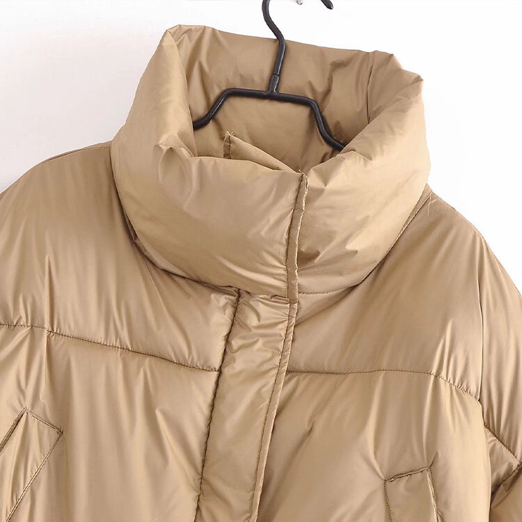 Ropa holgada acolchada de algodón para mujer, con bolsillos y cuello levantado, para otoño e invierno, 2021