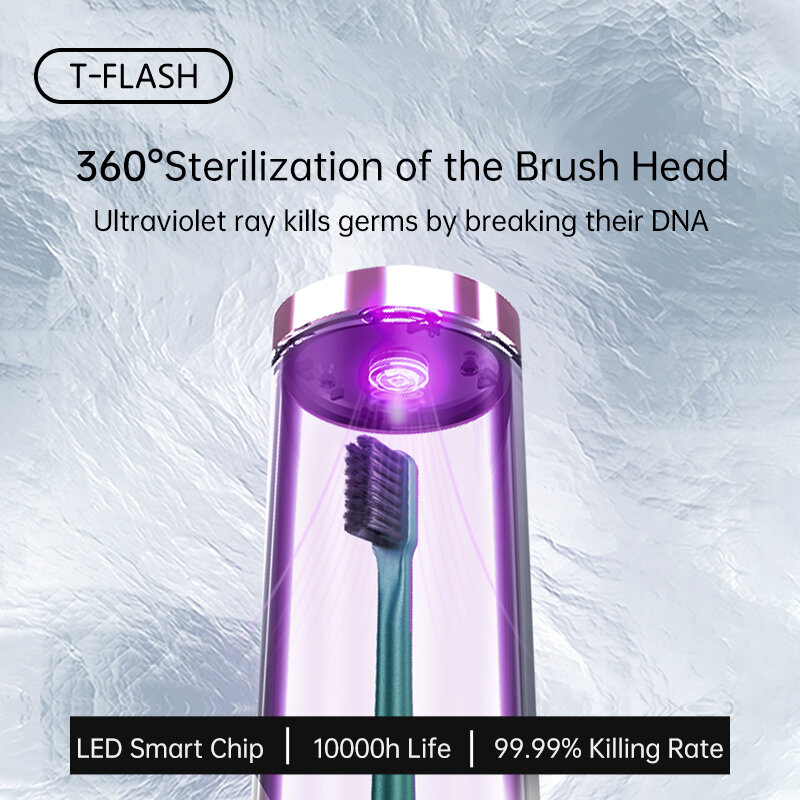 TFLASH – brosse à dents électrique à stérilisation UV, avec tasse de stérilisation, sonique, étanche, désinfection intelligente