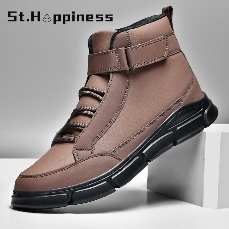 Zapatos altos de cuero para hombre, botas de moto ligeras informales a la moda, botines de calle al aire libre, talla grande, 2021