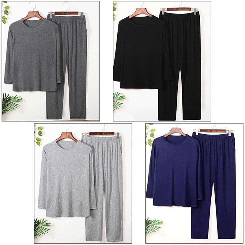 2022 Fall Clothes 95%Modal Cotton Men's Pajamas Set Long Sleeve Plus Size Sleepwear Pants Casual O-neck Loose Pyjamas For Women