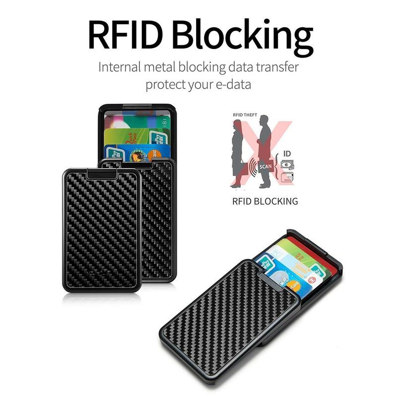 Tarjetero de fibra de carbono para hombre y mujer, billetera deslizante con bloqueo RFID para tarjetas de identificación y de crédito, monedero minimalista