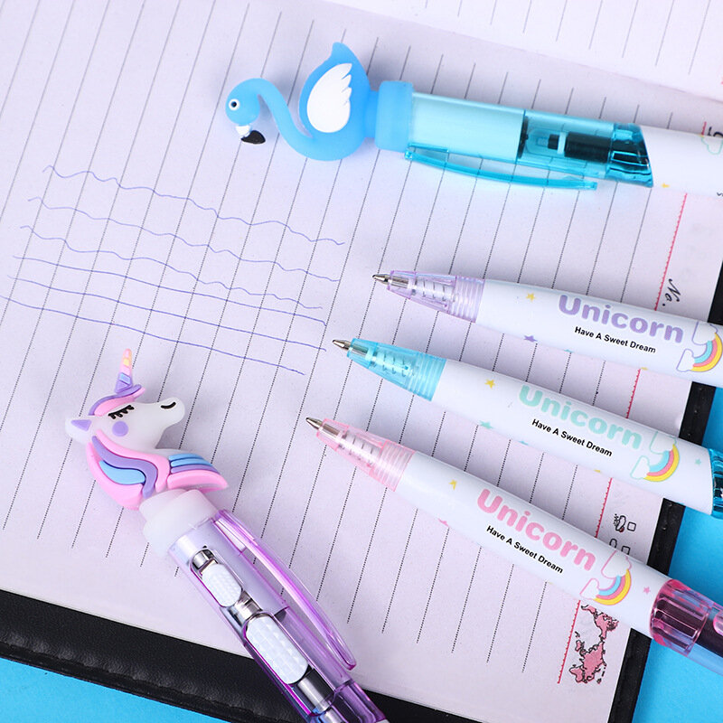 1 Pack Creative Cartoon Unicorn with Light Pen Cute Glowing Ballpoint Pen Student Stationery 0.5mm School Supplies