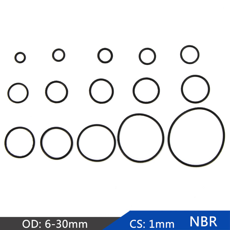 Junta tórica de sellado de goma nitrilo NBR, junta de repuesto, anillo O OD 6mm-30mm CS 1mm, arandela de anillo negro, accesorios de bricolaje S122