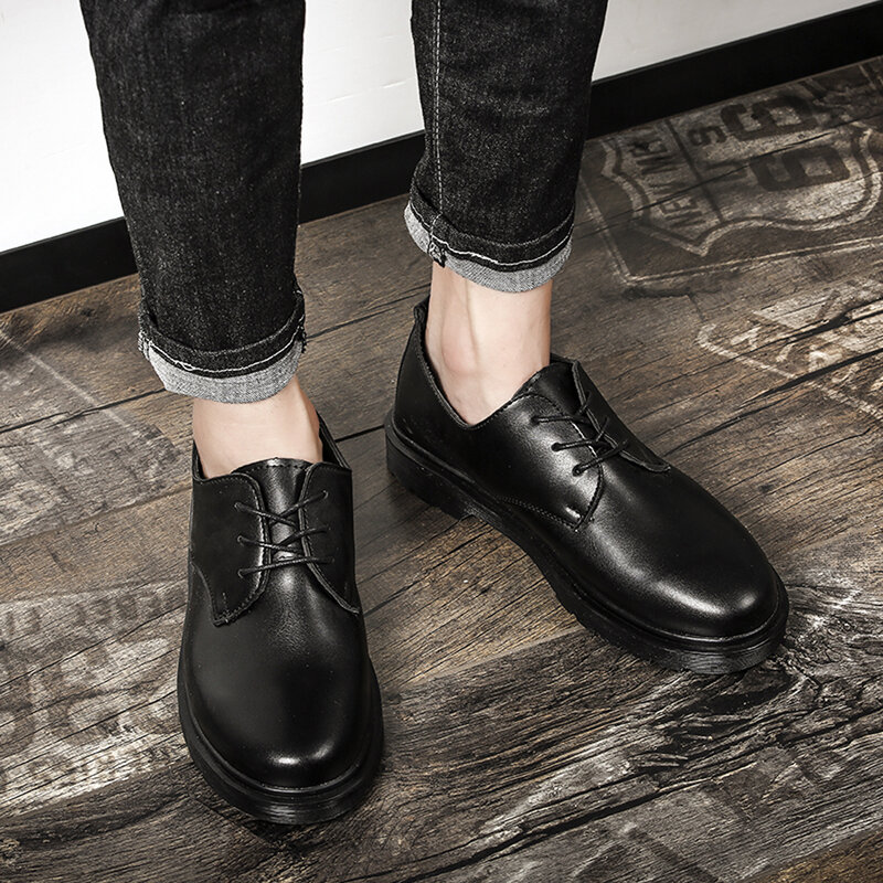 Sapatos masculinos de couro preto e branco, estilo oxford, casual, para escritório, negócios, primavera, outono