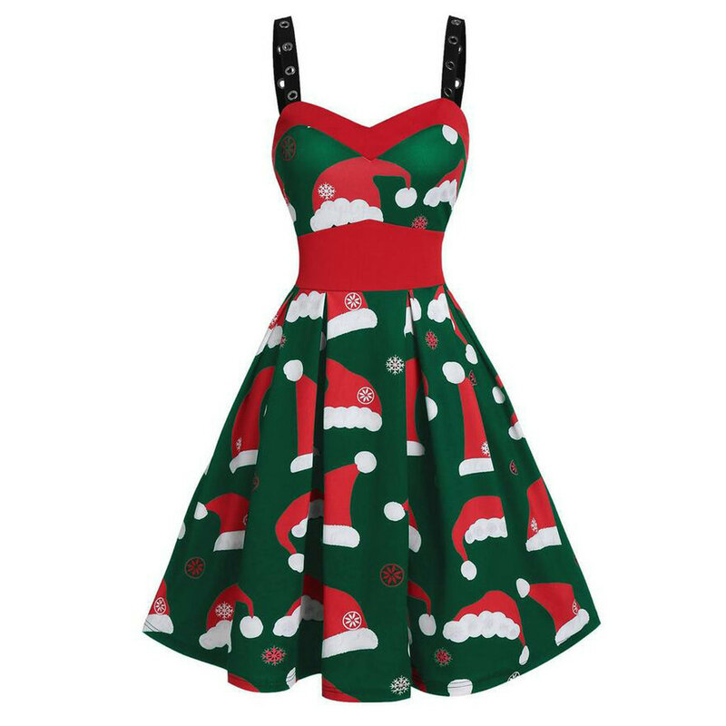 Santa Christmas Vintage Swing Flare Dress Retro 50s Xmas Rockabilly Pin Up Party