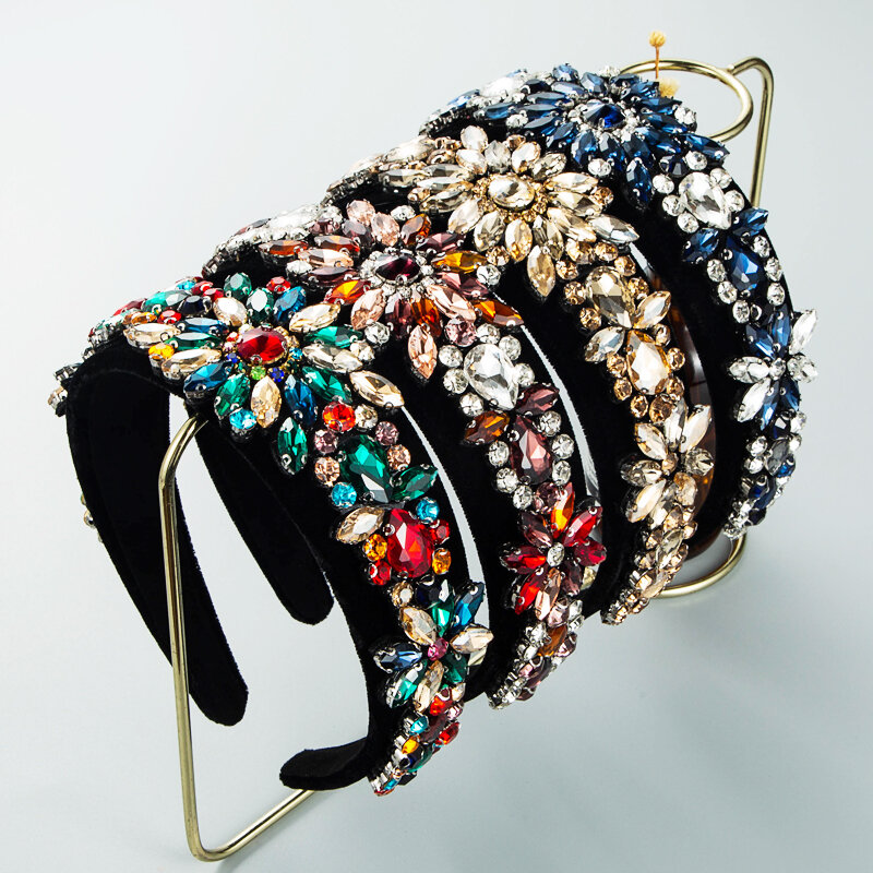König Shiny Luxus Barock Multi Farbe Kristall Stirnband Vintage Geometrische Edelstein Perlen Haarband Prinzessin Party Kopfstück Tiara