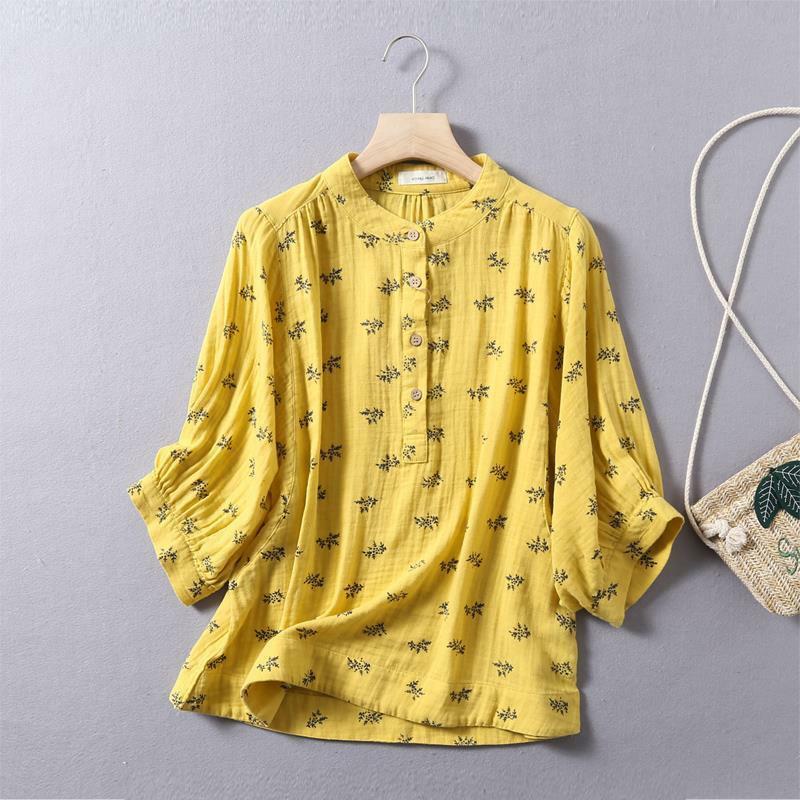 Рубашка женская двухслойная из хлопка, мягкий и дышащий пуловер с рукавами летучая мышь и принтом в японском стиле листьев, с пятиконечными ...