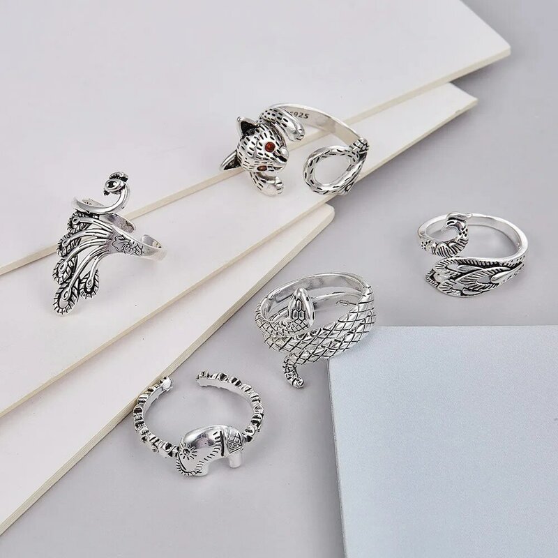 6 Pcs Happy Heart Teardrop Crying Face Ring For Women Adjustable  Simple Silver Color Classic Opening Rings Fashion Jewelry Gift