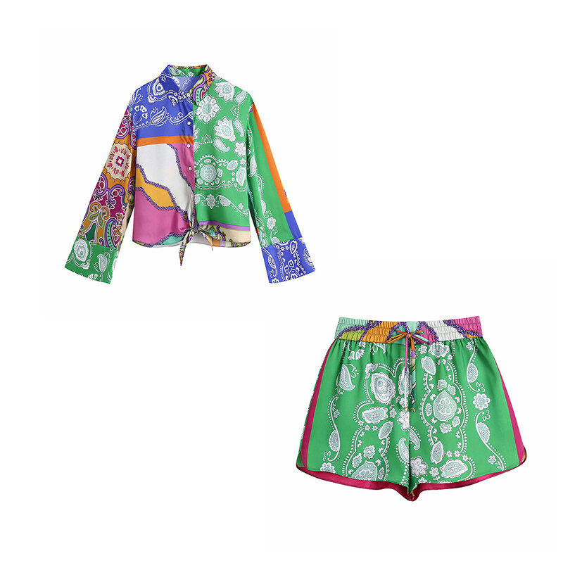 Za-pantalones cortos estampados de verano para mujer, Shorts con lazo de cintura elástica, para playa, 2021