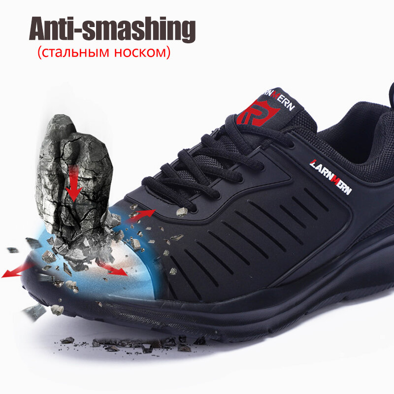 LARNMERN-zapatos de seguridad con punta de acero para hombre, zapatillas de trabajo ligeras, transpirables, antideslizantes, para construcción