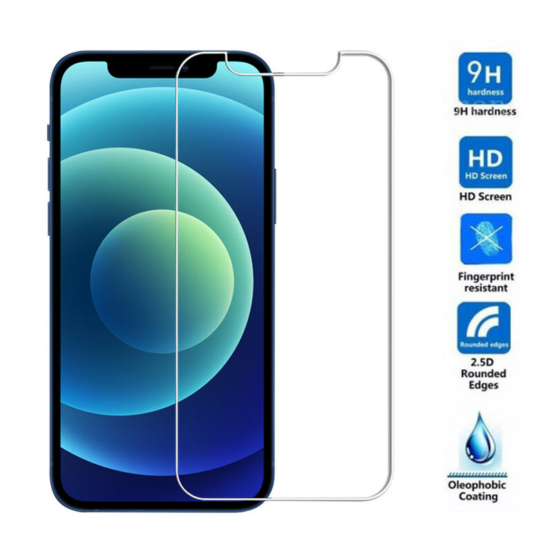 Película de vidro temperado para iphone, protetor de tela para modelos 12, 11 pro, xs max, xr, 7, 8, 6s plus, 12, mini, 11 pro max, 1 a 3 unidades