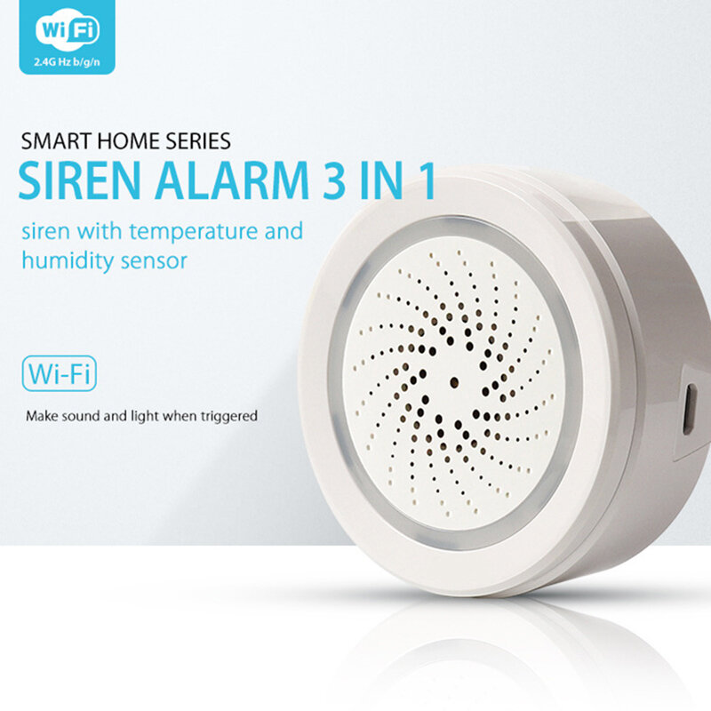 Sensor inalámbrico de alarma de humedad para Alexa y Google Home Sensor inteligente de alarma de temperatura de sirena WIFI, Sensor eléctrico para Alexa y Google Home