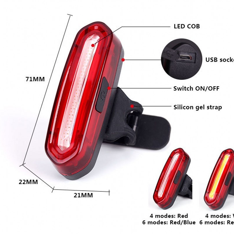 Bicycle USB Charging Taillight LED Waterproof Mountain Bike Riding Taillight Four Light Modes High Brightness COB Lamp Beads