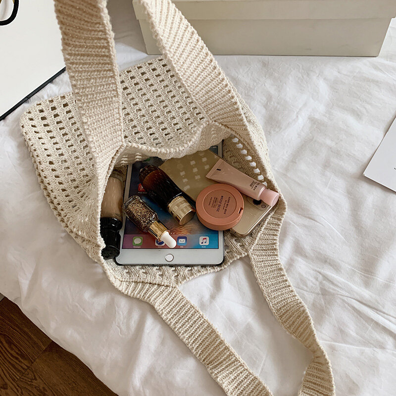 DikizFly Light Summer Bags Fashion Designer Bag Hollow Out Women Bags Handbags Beach Bag Purse Travel Handbag Handmade Kntting