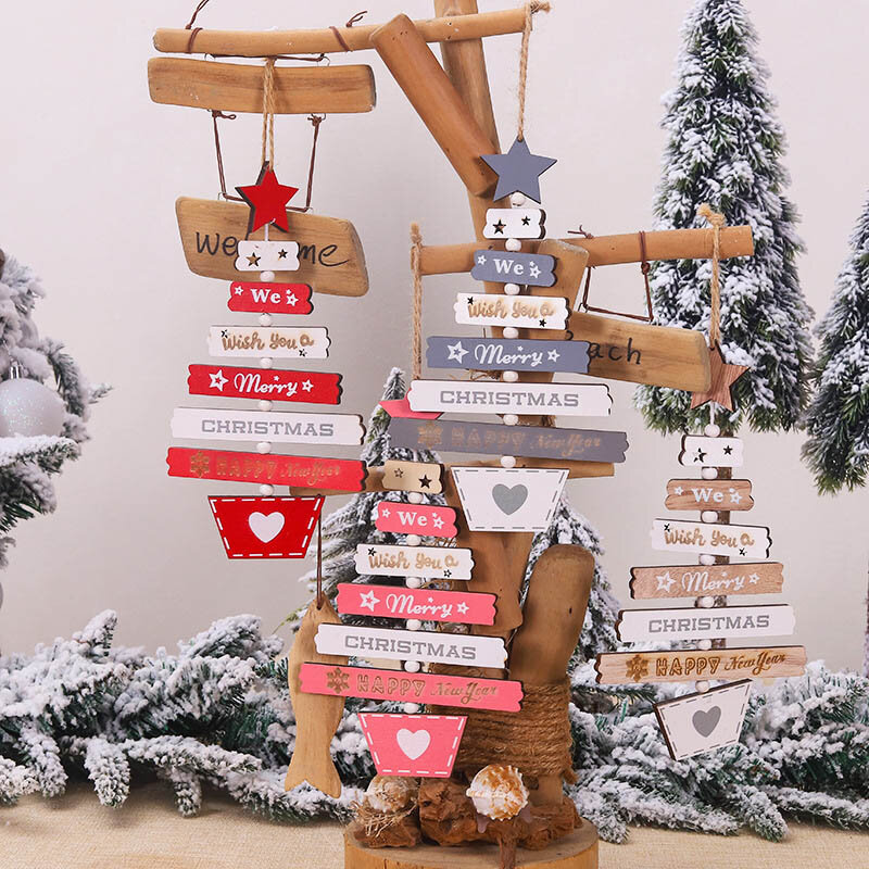 Adorno colgante para árbol de Navidad, colgante de madera de Feliz Navidad, decoración de Feliz Año Nuevo, cartel colgante de Navidad para el hogar y Navidad