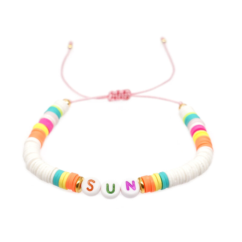 Pulseira boho feminina verão 2020, bracelete heishi personalizado com letras arco-íris, multicolorida, presente