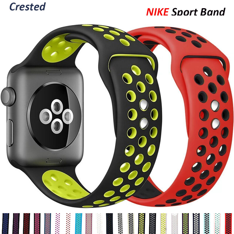 Silicone Strap For Apple Watch band 44mm 40mm 38mm 42mm Breathable wrist belt Sport bracelet iWatch serie 5 4 3 se 6 42/44 mm