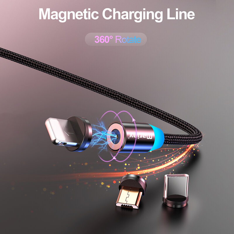 Marjay – câble magnétique USB Micro et Type C pour recharge rapide, cordon de chargeur aimanté pour téléphone portable, compatible avec iPhone Samsung Xiaomi