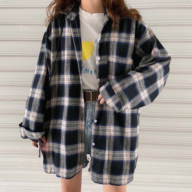 Nieuwe Collectie Vrouwen Vintage Oversized Harajuku Plaid Shirt Batwing Mouwen Up Retro Lange Blouse Geborsteld Feminina Blusa T0540