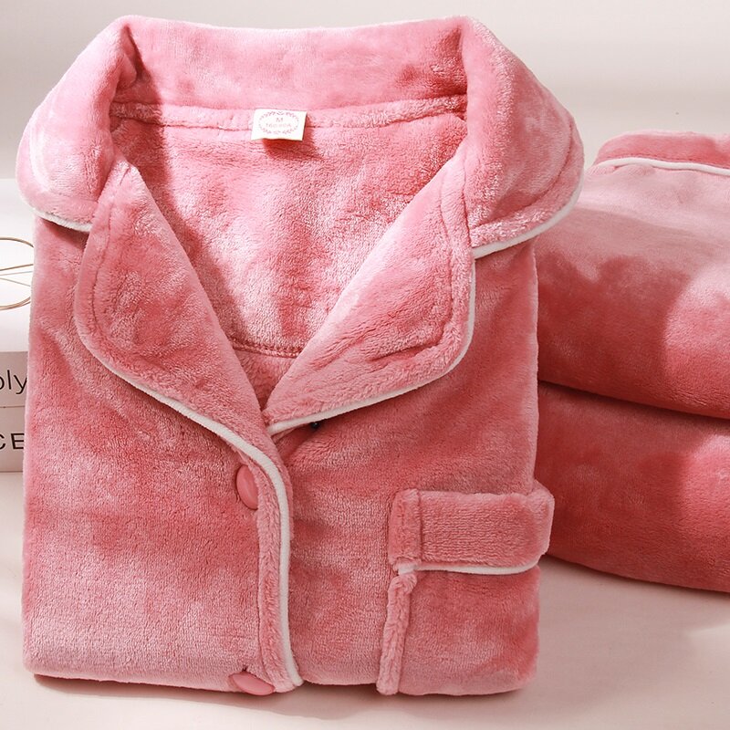 Pijamas de felpa de franela para mujer, ropa de dormir gruesa de invierno, PJ, cálida, rosa, para el hogar, de talla grande